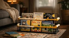 How to make a front-facing kids book display with wire panels and chunky yarn